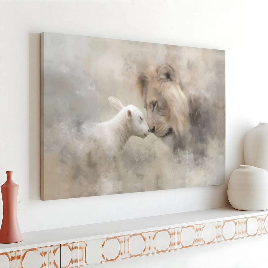 Lion and Lamb Wall Art | Christian Religious Canvas Print | Premium Gallery Wrap Decor | Inspirational Biblical Home Gift