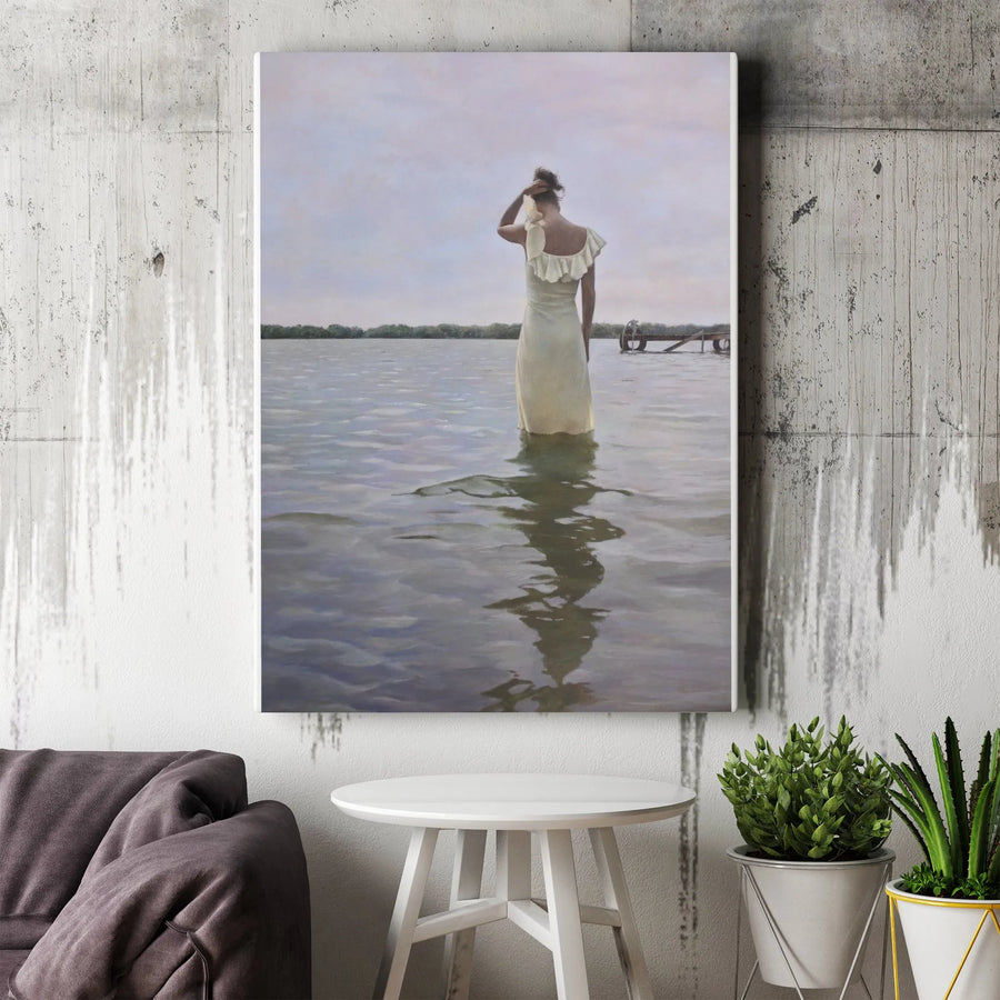 Figurative Painting Canvas Wall Art | Ethereal Woman in Lake Print | Gallery Quality Canvas | Modern Home Decor Gift