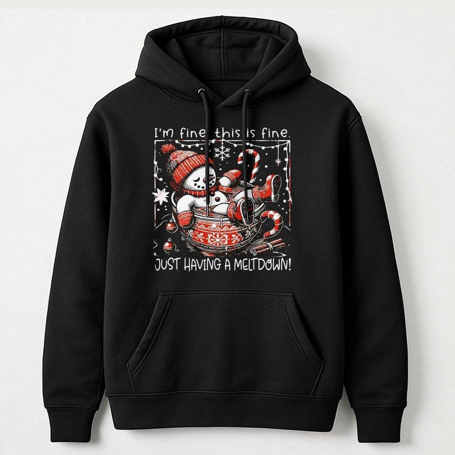 Funny Snowman Meltdown Hoodie | I'm Fine This Is Fine Christmas Graphic | Premium Cotton Blend | Humorous Winter Gift for Women and Men