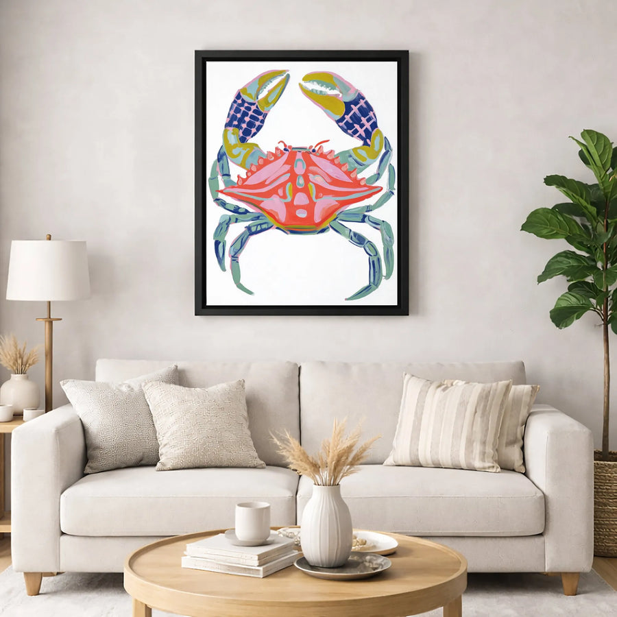 Crab Wall Art Print | Colorful Coastal Pop Art Decor | Premium Gallery-Wrapped Canvas | Beach House & Nautical Gift
