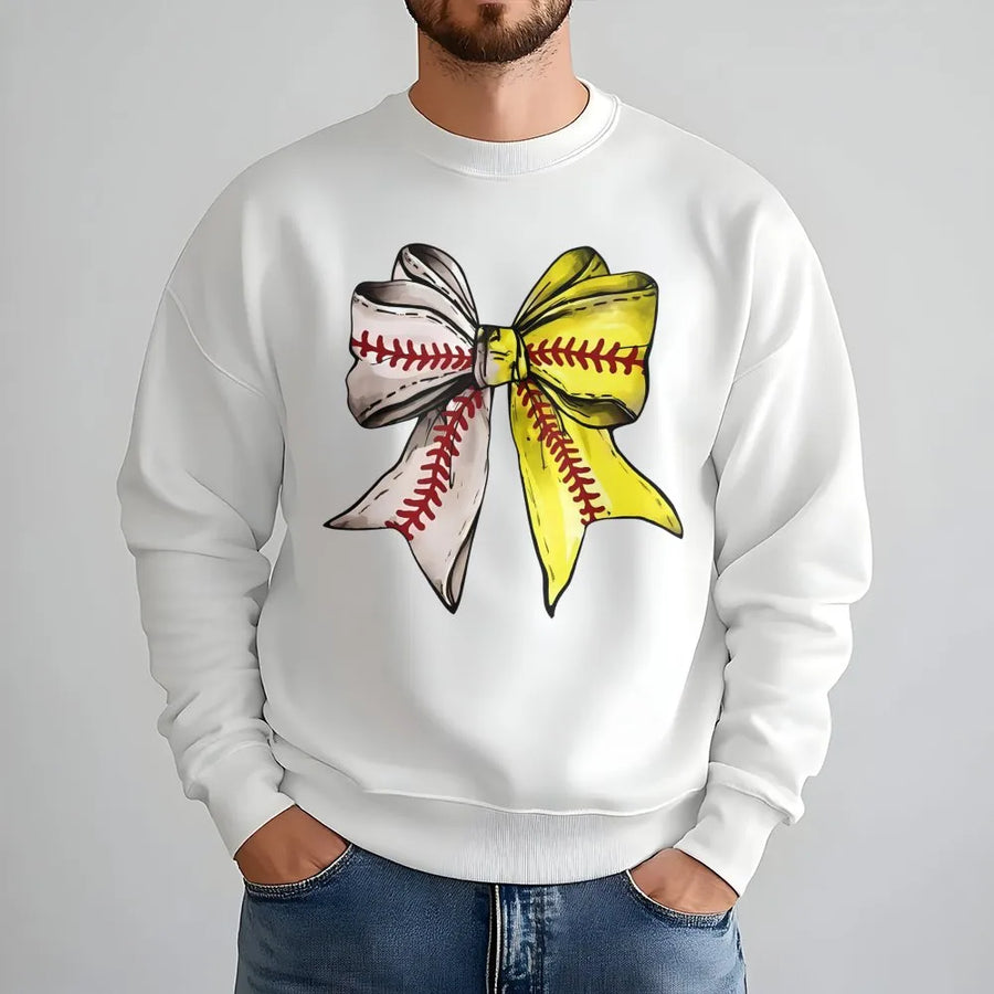 Baseball Softball Coquette Bow Sweatshirt | Aesthetic Baller Bow Graphic | Premium Soft Cotton Blend | Game Day Apparel for Sports Moms & Players