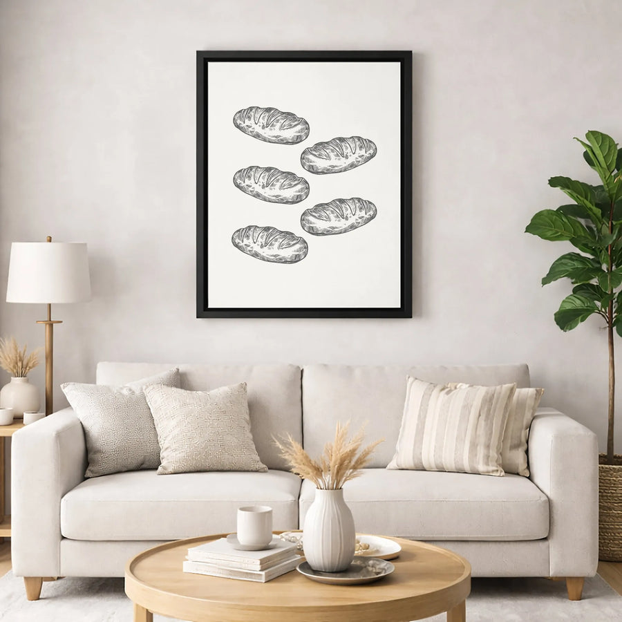 Sourdough Bread Wall Art | Vintage Hand-Drawn Sketch Illustration | Premium 1.25" Gallery Wrap Canvas | Bakery Kitchen Decor Gift