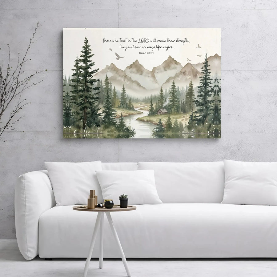 Isaiah 40:31 Canvas Art | Watercolor Mountain Landscape Scripture Wall Decor | Premium 1.25" Gallery Wrap | Inspirational Religious Gift for Home