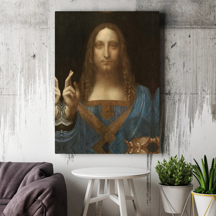 Salvator Mundi Canvas Print | Leonardo da Vinci Renaissance Wall Art | Premium Gallery Wrapped Canvas | Religious Decor for Home or Office Gift