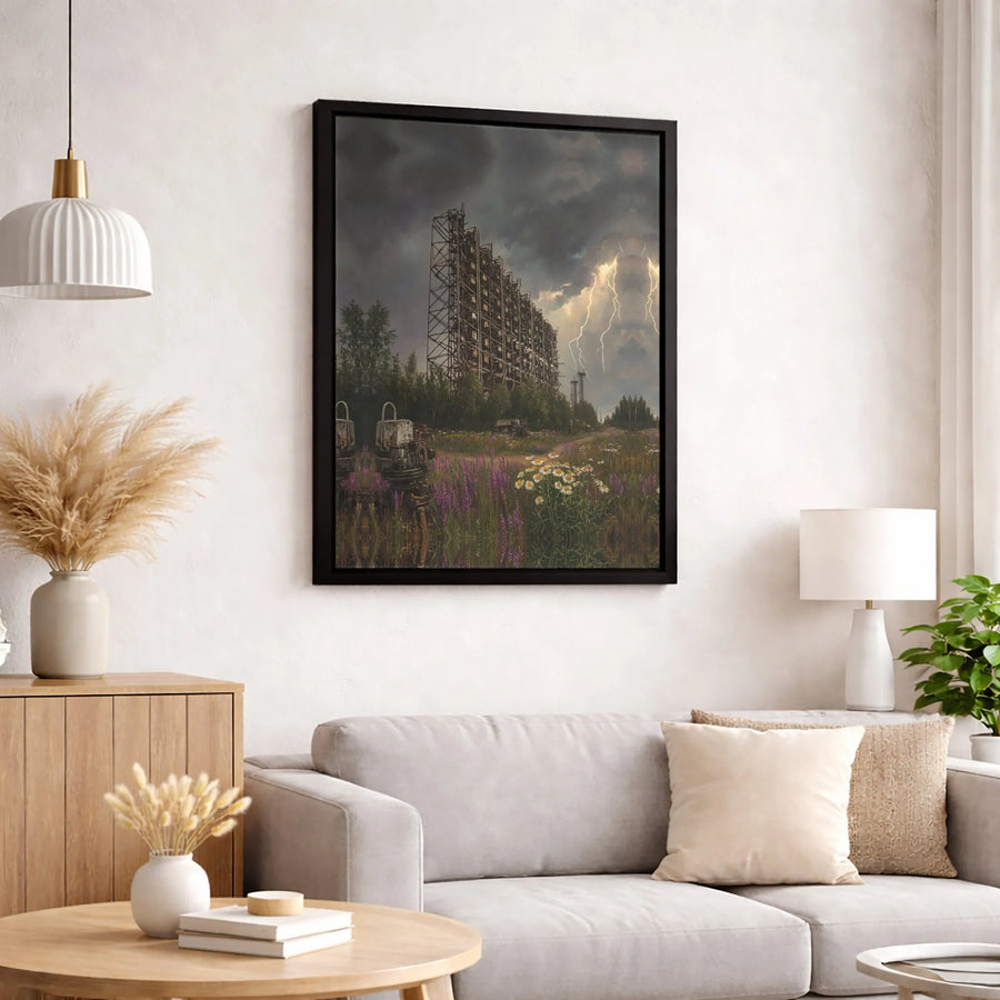 Chernobyl Duga Radar Array Canvas | Stormy Lightning Landscape Wall Art | Premium 1.25 Inch Gallery Wrap | Urban Exploration Decor For History Fans