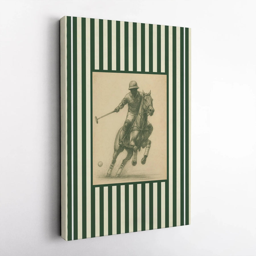 Equestrian Polo Player Canvas Wall Art | Vintage Sketch Aesthetic | 1.25-Inch Gallery Wrap | Preppy Home Office Decor Gift