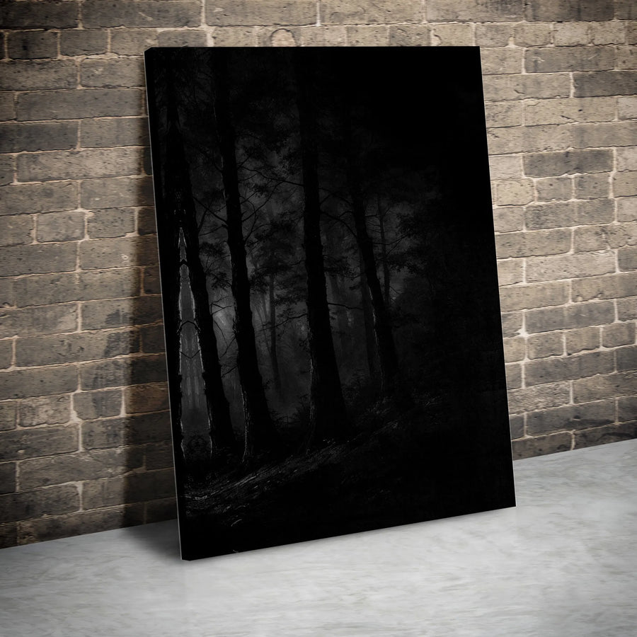 Dark Moody Forest Vertical Canvas | Gothic Misty Black Trees Wall Art | Premium 1.25 Inch Gallery Wrap Print | Mystical Nature Gift for Dark Academia Home Decor
