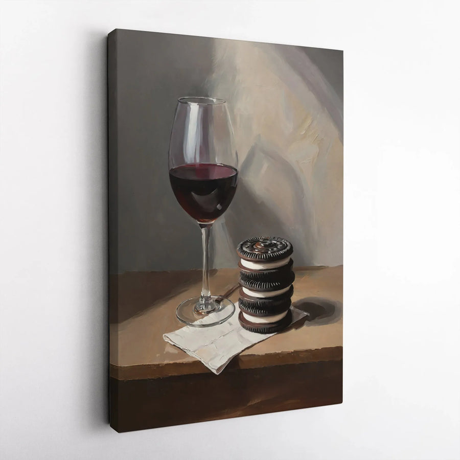 Wine And Cookies Still Life Canvas | Realistic Gourmet Food Wall Art | Premium Gallery-Wrapped Print | Kitchen & Dining Home Decor Gift