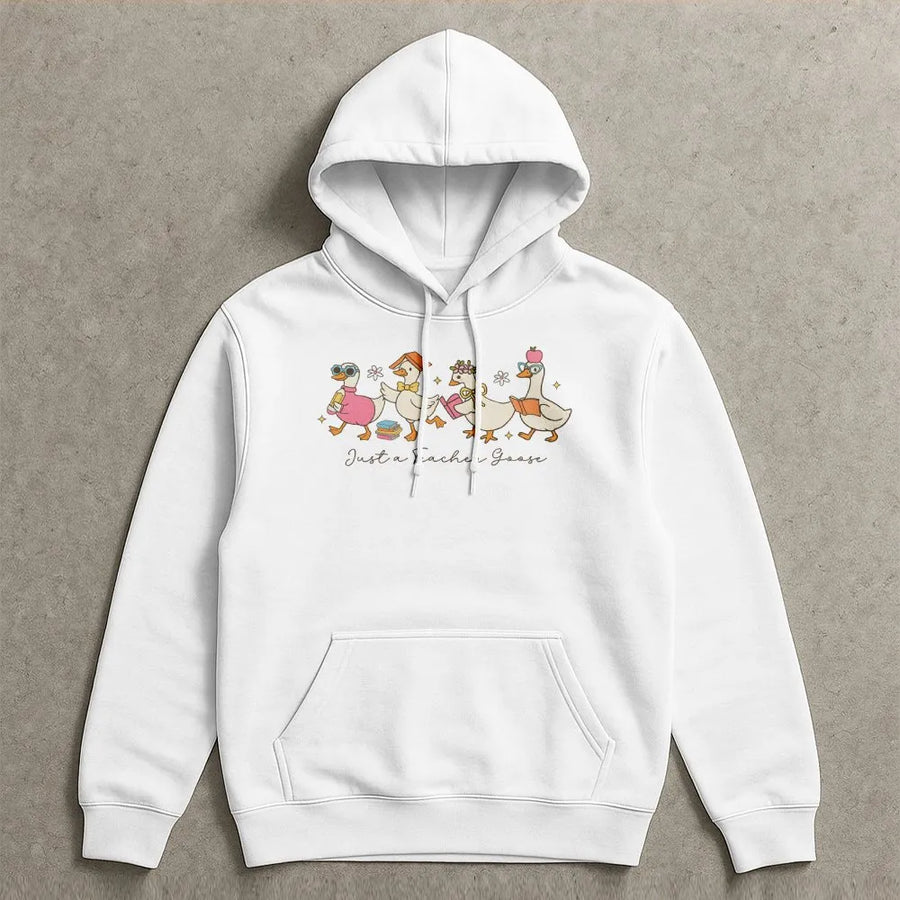 Teacher Goose Hoodie | Cute Back to School Geese with Books Design | Soft 100% Cotton | Funny Gift for Educators