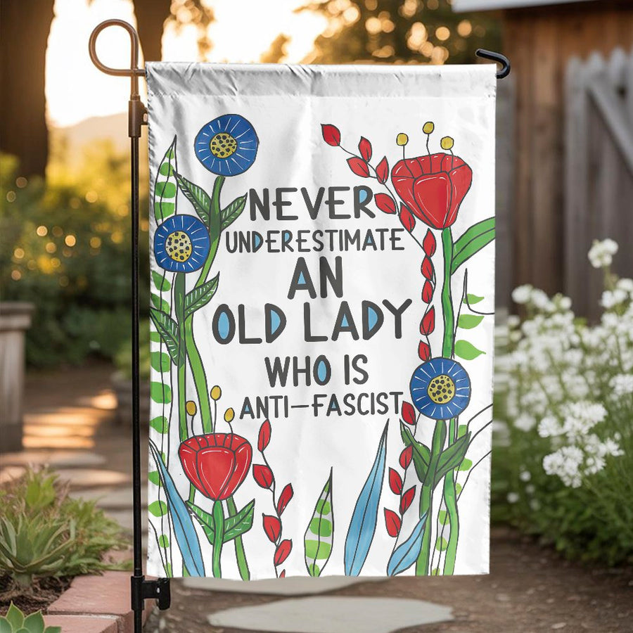 Anti-Fascist Garden Flag | Floral Progressive Outdoor Yard Decor | Durable Premium Polyester | Funny Gift for Women