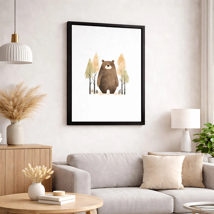 Cute Bear Canvas Wall Art | Watercolor Woodland Forest Nursery Decor | Premium Fade-Resistant Print | Whimsical Animal Gift for Kids Bedroom