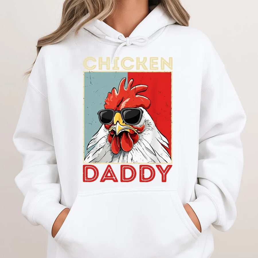 Chicken Daddy Hoodie | Funny Retro Rooster Graphic Design | Premium Cotton Blend | Gift for Farmers, Poultry Keepers, and Dad