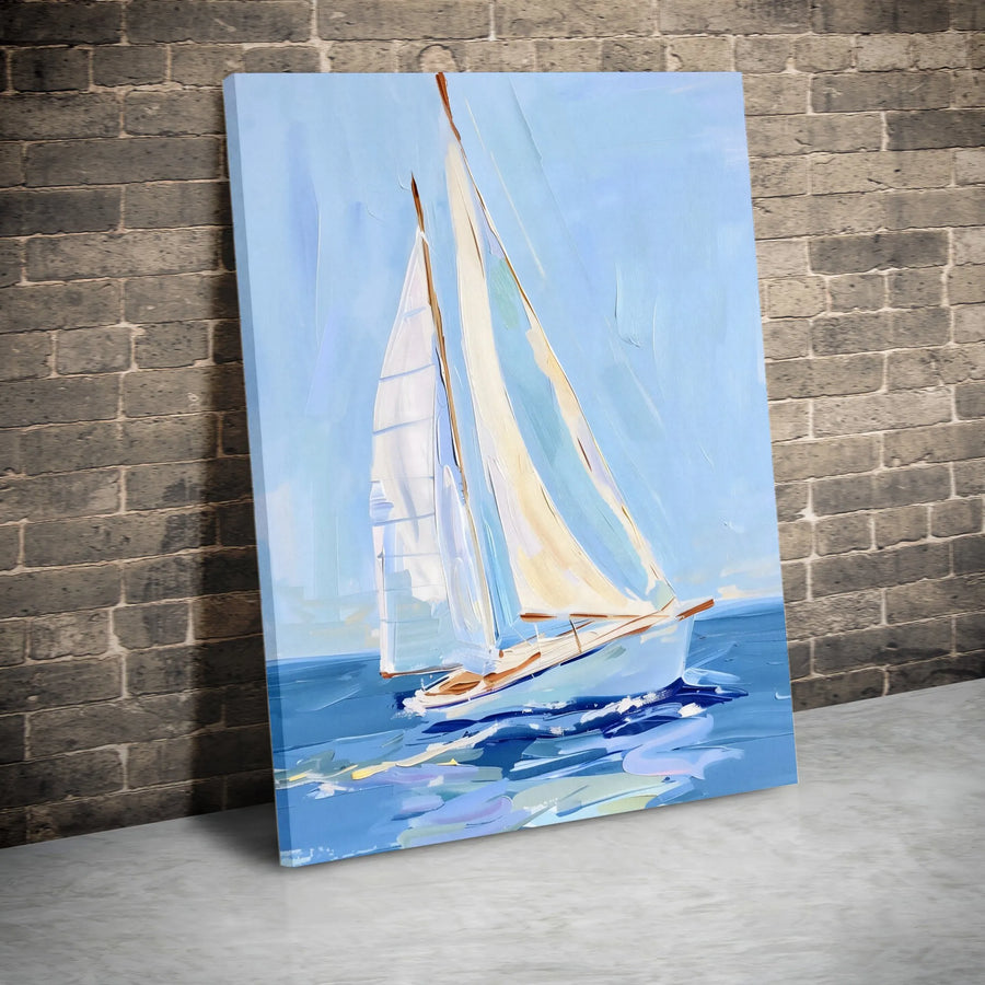 Coastal Sailboat Canvas Print | Textured Impressionist Seascape Painting | Premium Gallery Wall Art | Nautical Decor for Living Room Gift