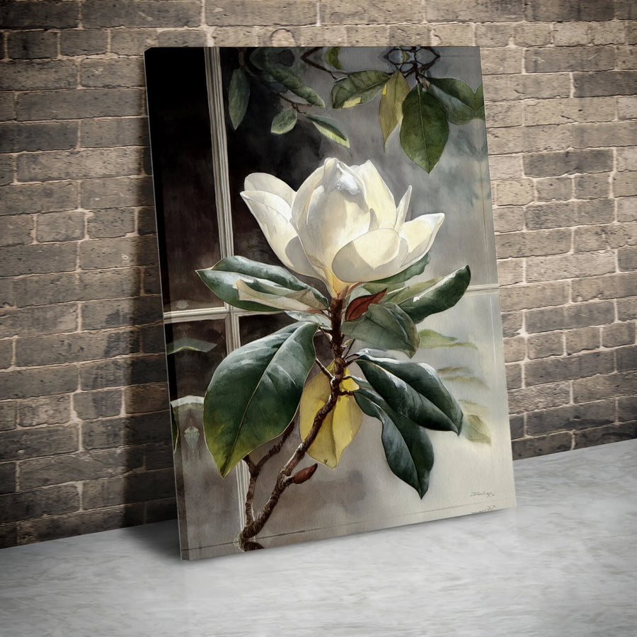 Magnolia Flower Canvas Wall Art | Watercolor Botanical Illustration | Premium Gallery Wrapped Canvas | Modern Farmhouse Decor Gift