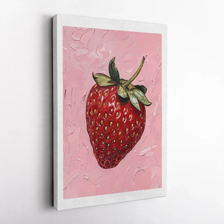 Strawberry Wall Art Canvas | Impasto Oil Painting Style | Premium 1.25-Inch Gallery Wrap | Kitchen Decor and Fruit Lover Gift