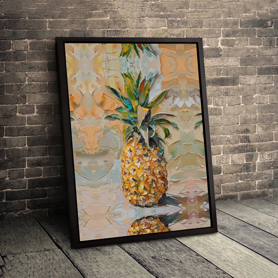 Pineapple Canvas Wall Art | Impasto Textured Oil Painting Style | Gallery Quality Fade-Resistant Print | Tropical Kitchen & Living Room Decor