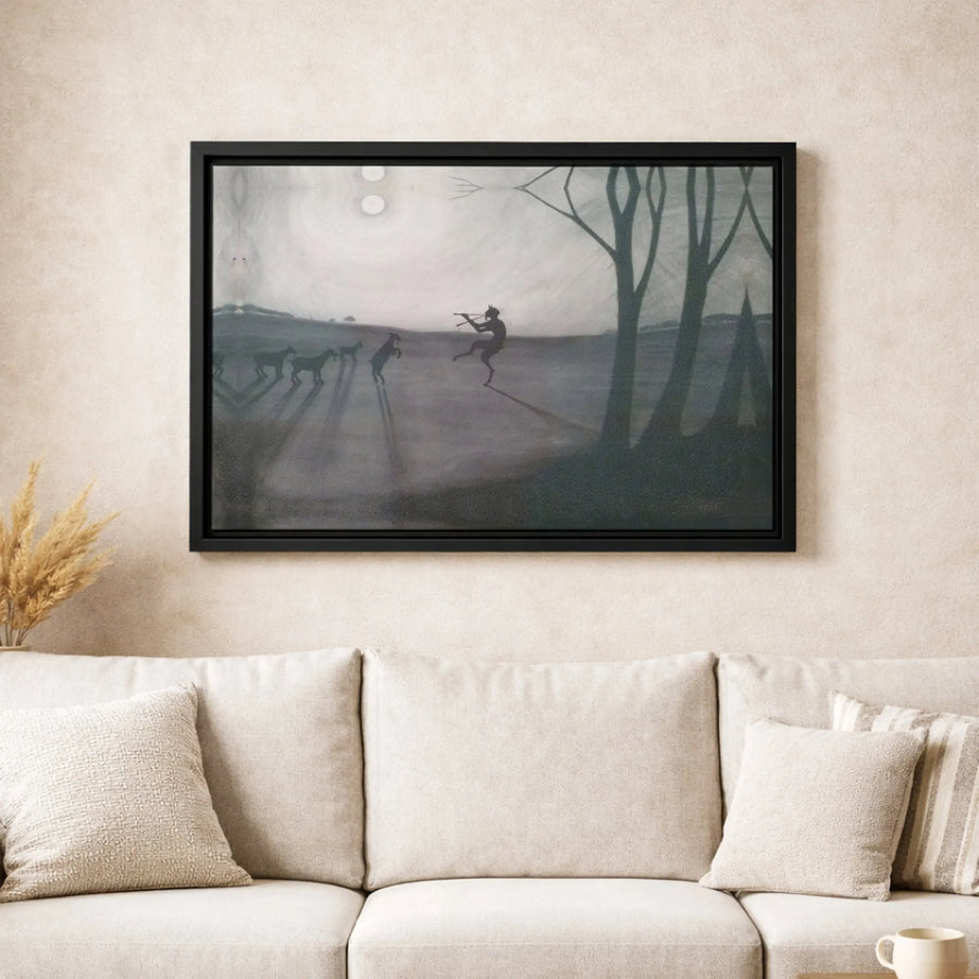 Dancing Faun Canvas Art | Mythological Flute Player Silhouette | Premium Gallery Wrap Print | Whimsical Home Decor Gift