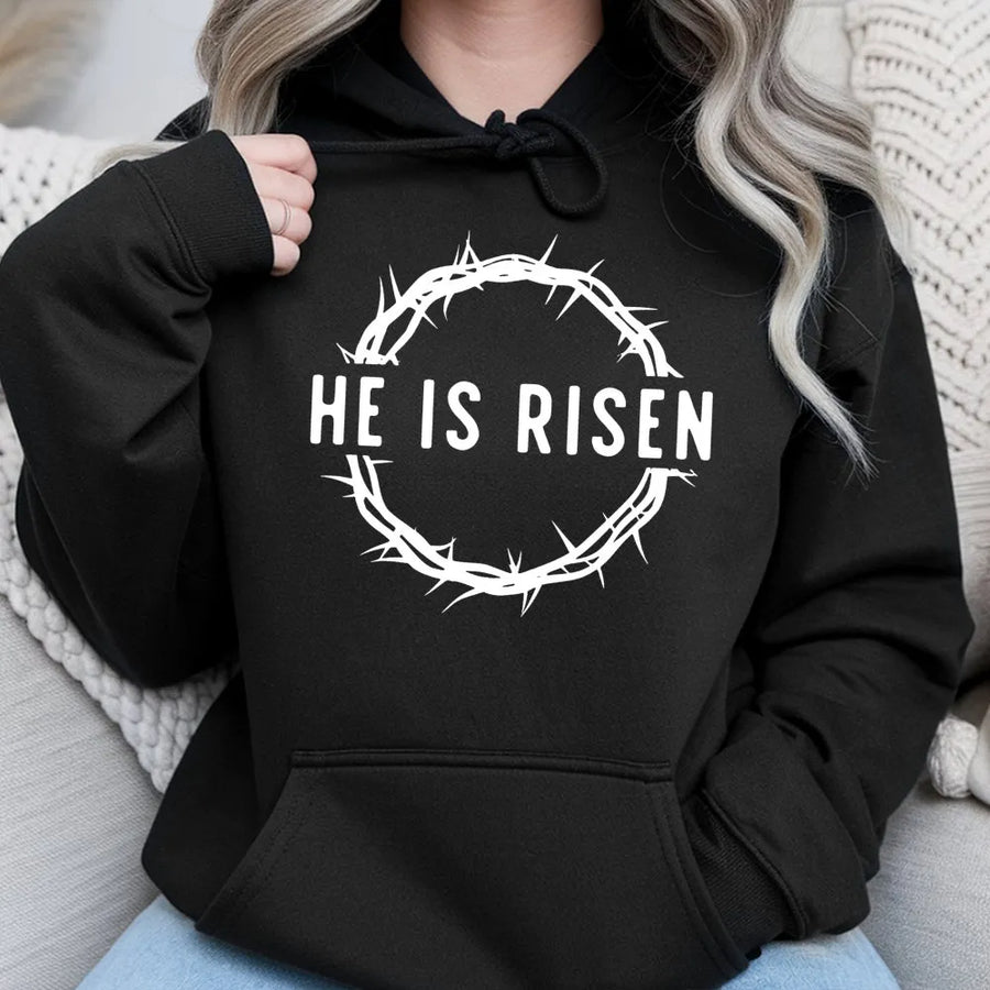 He Is Risen Hoodie | Crown of Thorns Religious Design | Premium Cotton Blend | Christian Easter Gift for Men and Women
