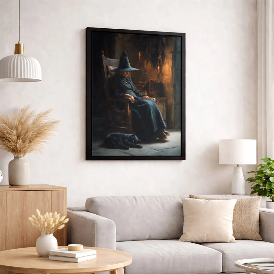 Sleeping Witch Canvas Wall Art | Dark Academia Gothic Decor | Premium Gallery Wrap Print | Halloween Home Gift for Witchy Aesthetic Lovers