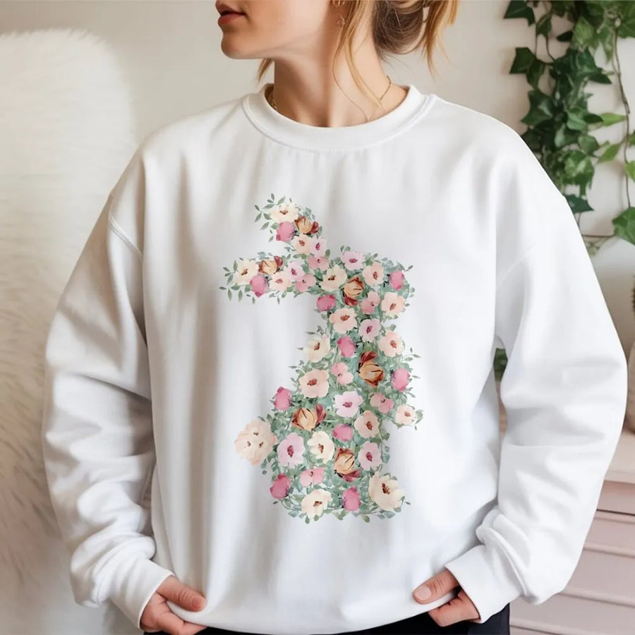 Floral Bunny Easter Sweatshirt | Watercolor Rabbit Graphic Tee | Premium Soft Cotton Blend | Cute Spring Holiday Gift for Her