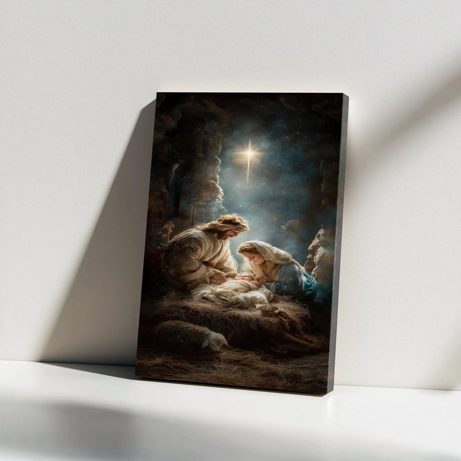Nativity Scene Canvas Wall Art | Holy Family Stable Print | Premium Gallery Wrap Religious Decor | Christmas Religious Gift for Home