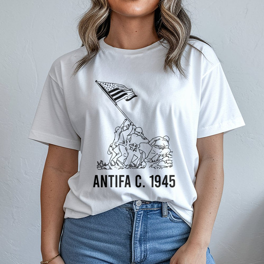 Antifa 1945 Graphic T-Shirt | Historical Resistance Line Art Design | Premium Soft Cotton | Unisex Anti Fascist Apparel Gift