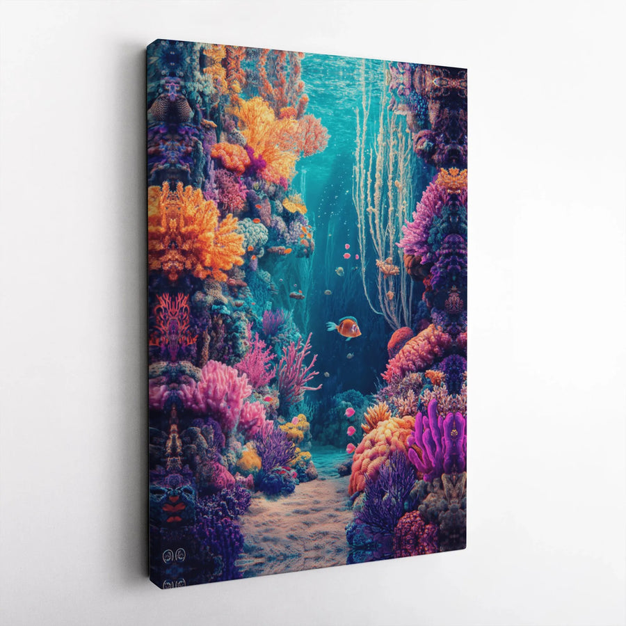 Coral Reef Canvas Wall Art | Vibrant Underwater Sea Life Print | Premium Gallery Wrapped Canvas | Coastal & Nautical Home Decor Gift