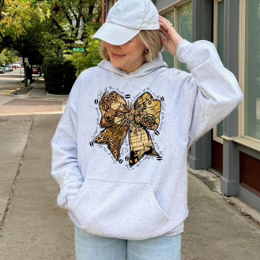 Hunting Bow Hoodie | Camo Deer Hunter Coquette Aesthetic | Premium Cotton Blend | Gift For Deer Hunter Women And Men