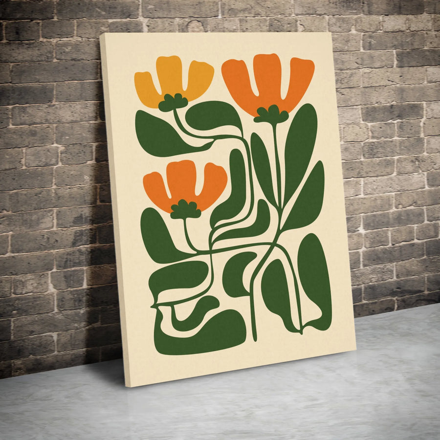 Retro Floral Canvas Wall Art | Abstract Botanical Illustration | Premium Gallery Wrapped Canvas | Mid Century Modern Art for Living Room Gift