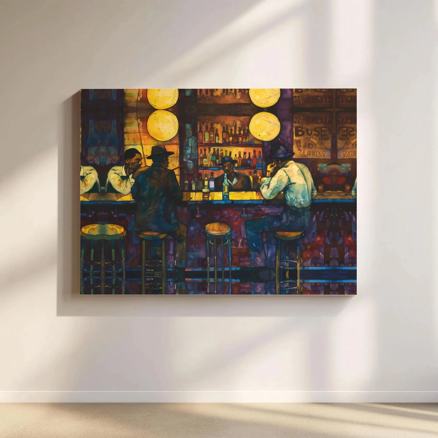 Jazz Bar Wall Art | Black Men Drinking at Speakeasy | Premium Gallery-Wrapped Canvas Print | Sophisticated Masculine Home Decor
