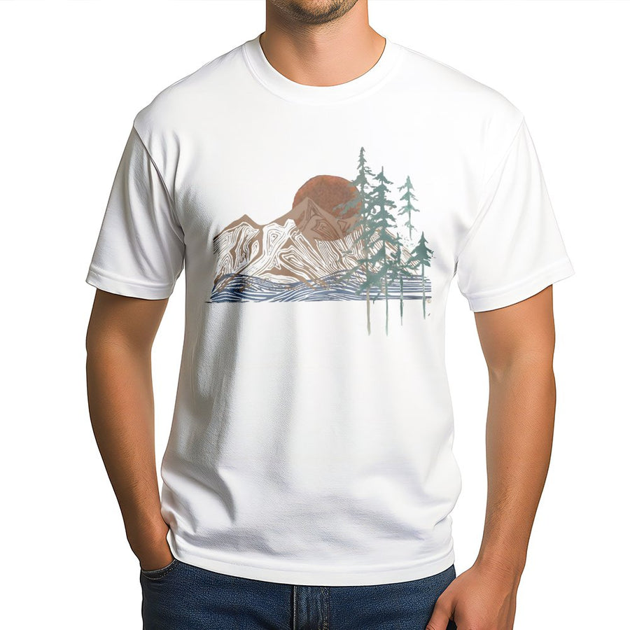 Mountain Forest Graphic T-Shirt | Abstract Nature Wilderness Scene | Premium 100% Cotton Tee | Gift for Hikers and Outdoorsmen