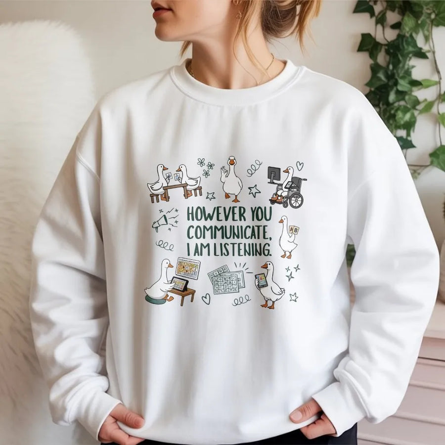 SPED Teacher Sweatshirt | Goose AAC Communication Design | Soft Cotton Blend Crewneck | Gift for SLP Therapist & Special Education Inclusion