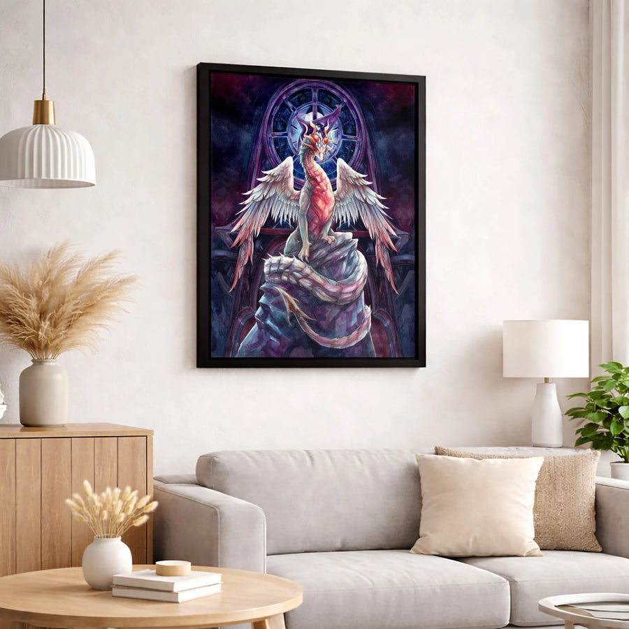 Winged Dragon Canvas Wall Art | Gothic Cathedral Fantasy Decor | Premium Fade-Resistant Print | Mythical Creature Gift for Fantasy Lovers