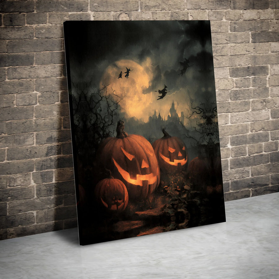 Spooky Halloween Canvas Art | Jack-O-Lantern Pumpkin Decor | Premium Fade-Resistant Gallery Print | Gothic Home Wall Decor Gift