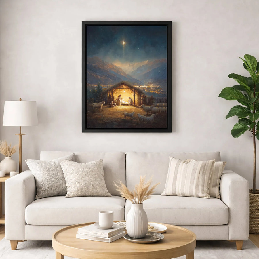 Nativity Scene Canvas Print | Holy Night Bethlehem Star Wall Art | Premium Fade-Resistant Gallery Wrap | Religious Christmas Home Decor Gift