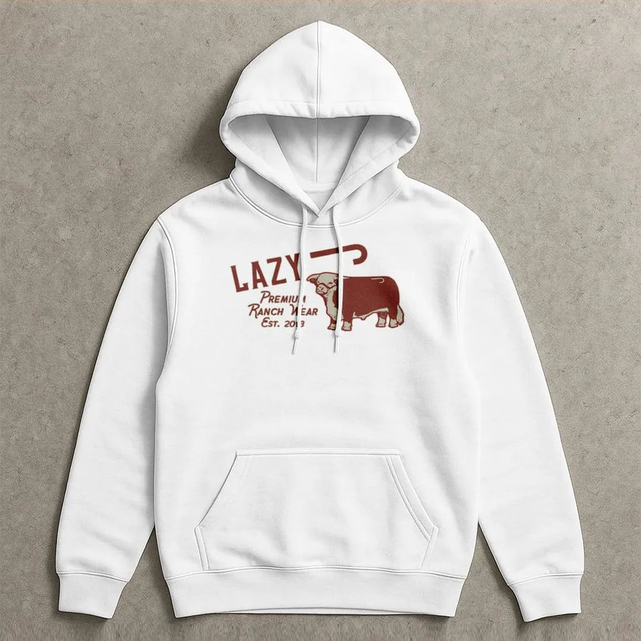 Lazy Rancher Graphic Hoodie | Hereford Cow Beef Cattle Design | Premium Cotton Blend | Farm Life Gift For Him And Her