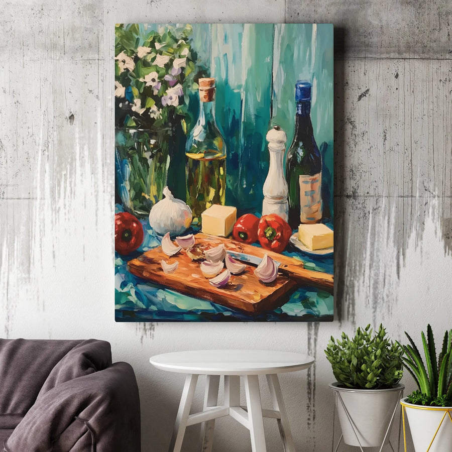 Kitchen Still Life Wall Art | Mediterranean Oil Painting Print | Gallery-Quality 1.25" Canvas | Culinary Decor for Home and Dining Room