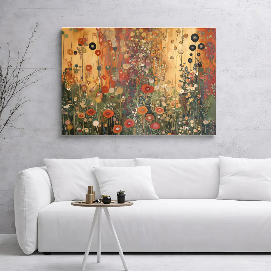 Abstract Wildflower Canvas Wall Art | Golden Sunset Botanical Meadow Painting | Gallery Wrapped Premium Print | Modern Home Decor Gift