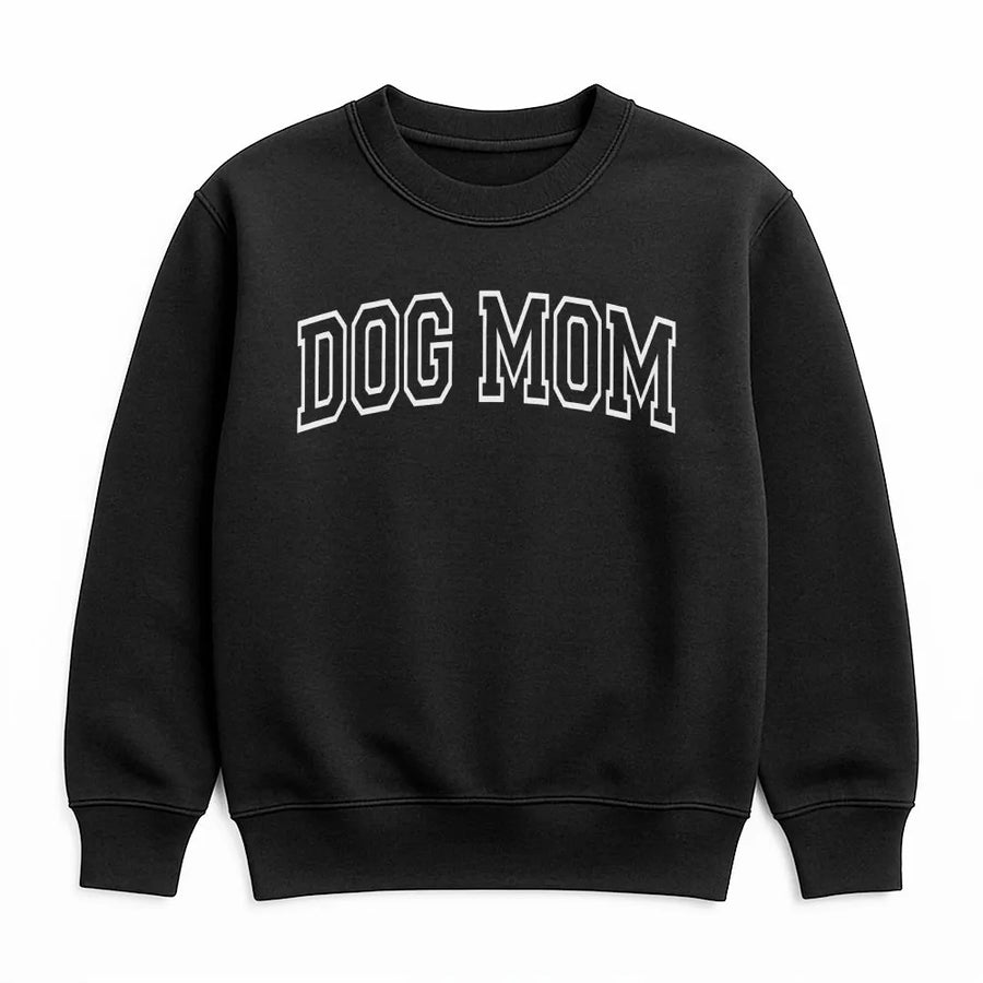 Dog Mom Sweatshirt | Varsity College Font Graphic | Cozy Cotton Blend | Perfect Gift for Dog Lovers & New Pet Owners
