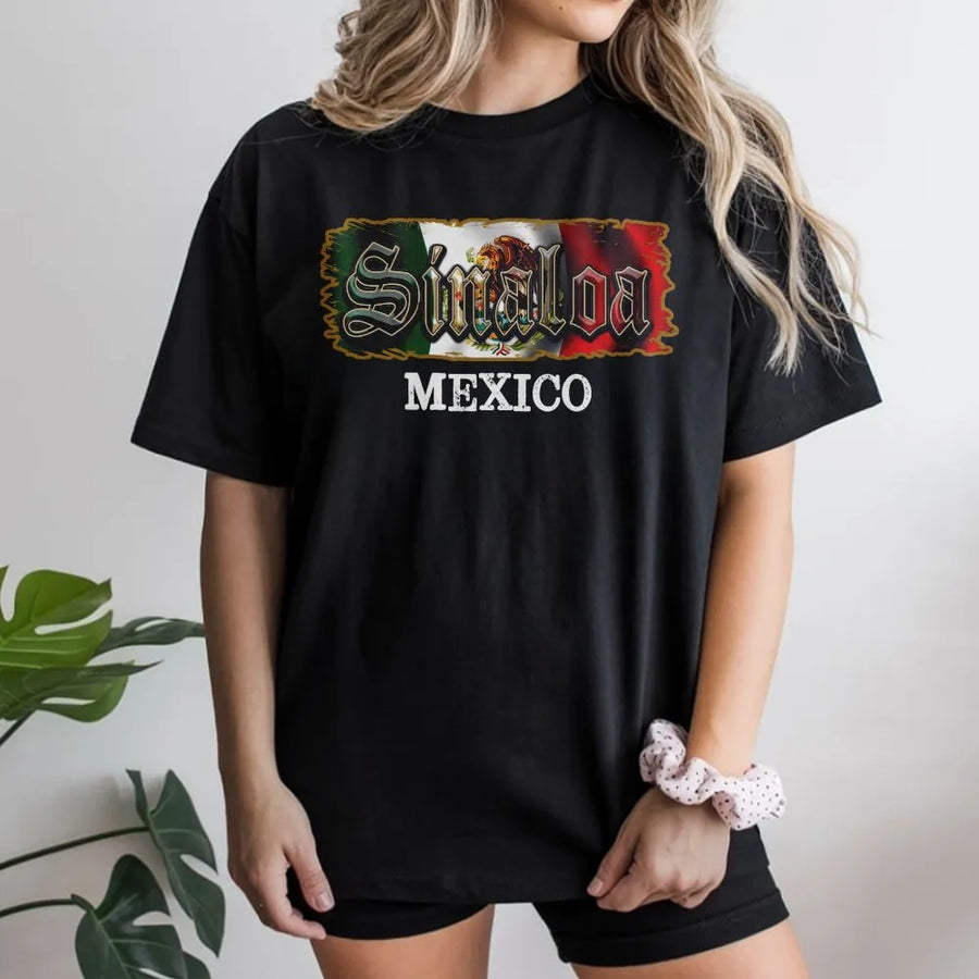 Sinaloa Mexico T-Shirt | Vintage Distressed Mexican Flag Graphic | Premium Cotton-Blend | Mexican Heritage Pride Gift for Men & Women