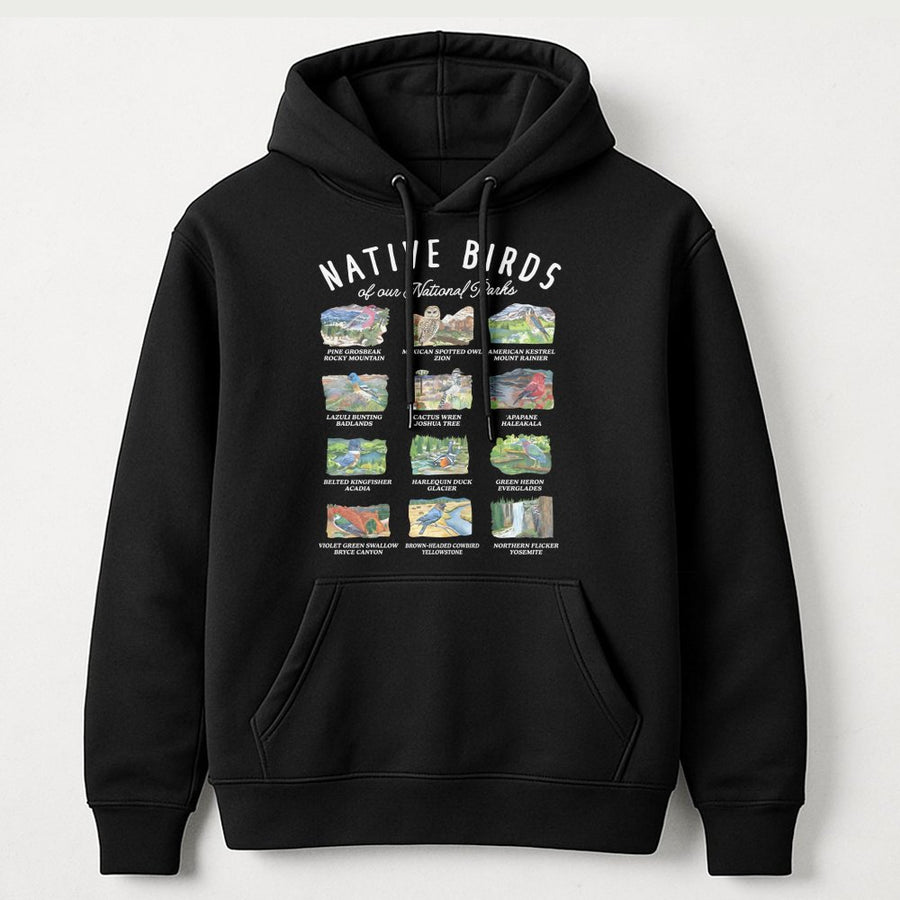 Native Birds of National Parks Hoodie | Illustrated Nature Wildlife Design | Premium Cotton Blend | Gift for Bird Watcher and Outdoors Lover