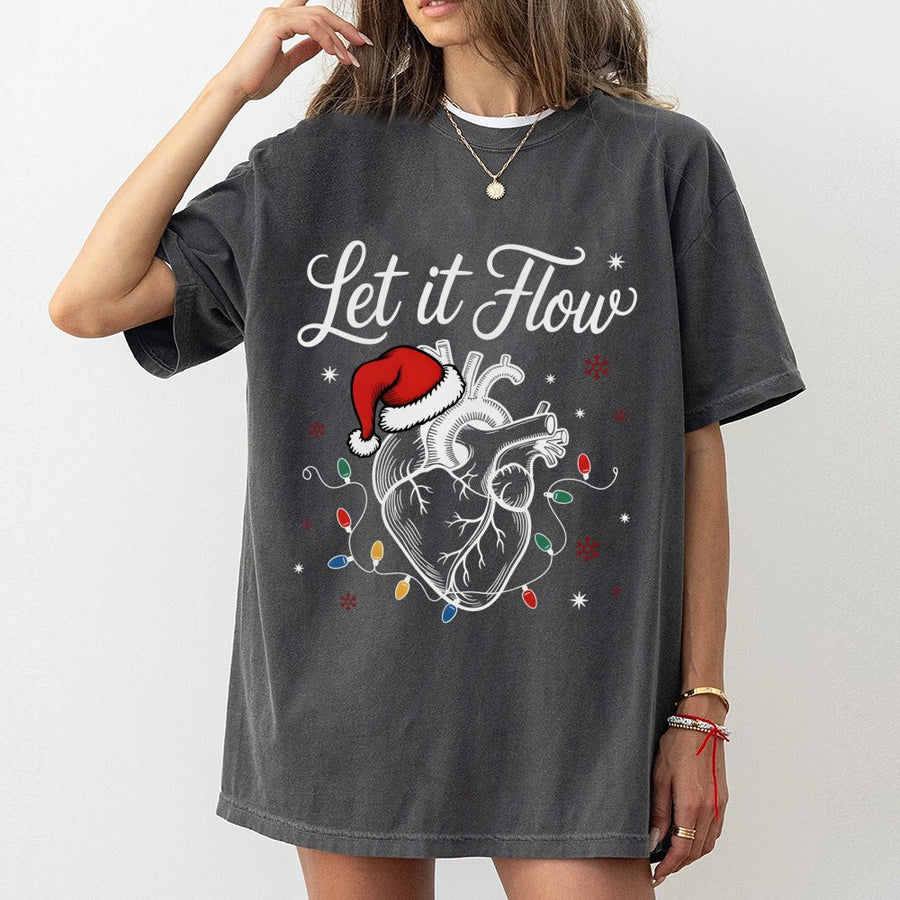 Cardiac Nurse Christmas T-Shirt | Heart Anatomy Santa Hat Graphic | Premium 100% Cotton Tee | Gift for Healthcare Professionals and Medical Students