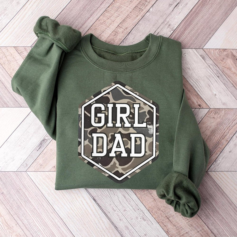 Girl Dad Sweatshirt | Camo Hexagon Graphic Design | Premium Cotton Blend | Funny Birthday Gift For New Dads & Father's Day 2026