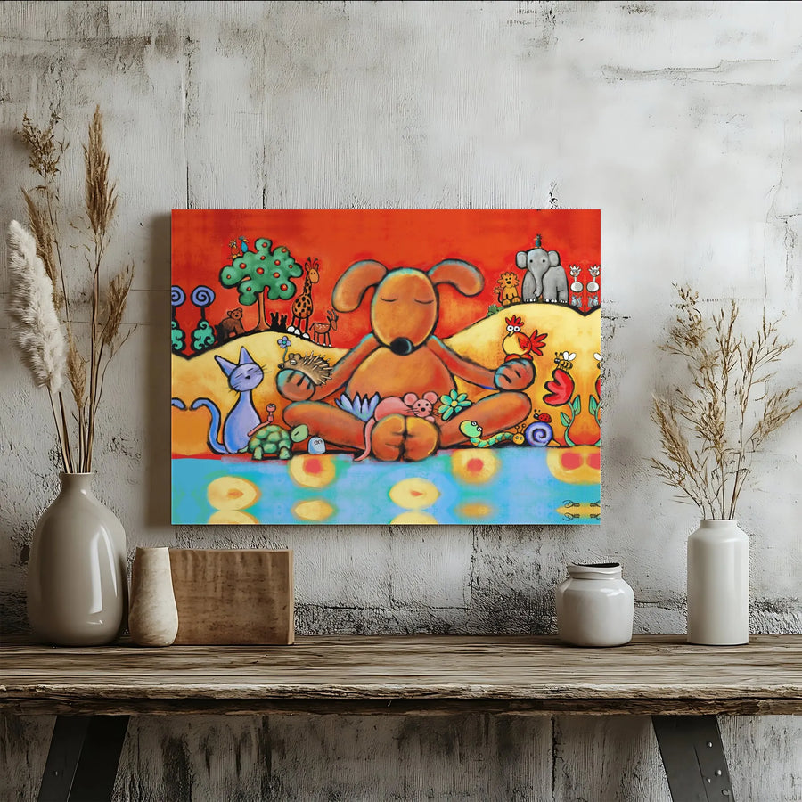 Meditating Dog Canvas Art | Whimsical Animal Zen Decor | Gallery Wrapped Premium Print | Peaceful Nursery or Living Room Wall Decor