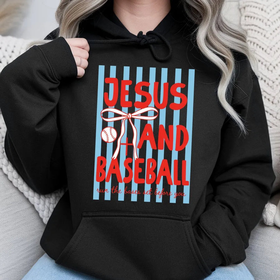 Jesus and Baseball Hoodie | Run The Bases Faith Graphic Tee | Premium Cotton | Gift for Christian Athlete