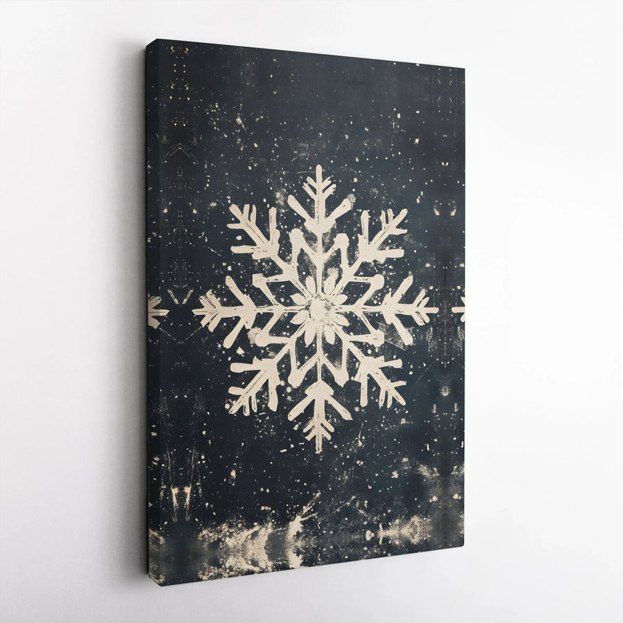 Rustic Snowflake Wall Art | Distressed Winter Wonderland Canvas Print | Gallery-Wrapped Premium Decor | Festive Holiday Home Gift