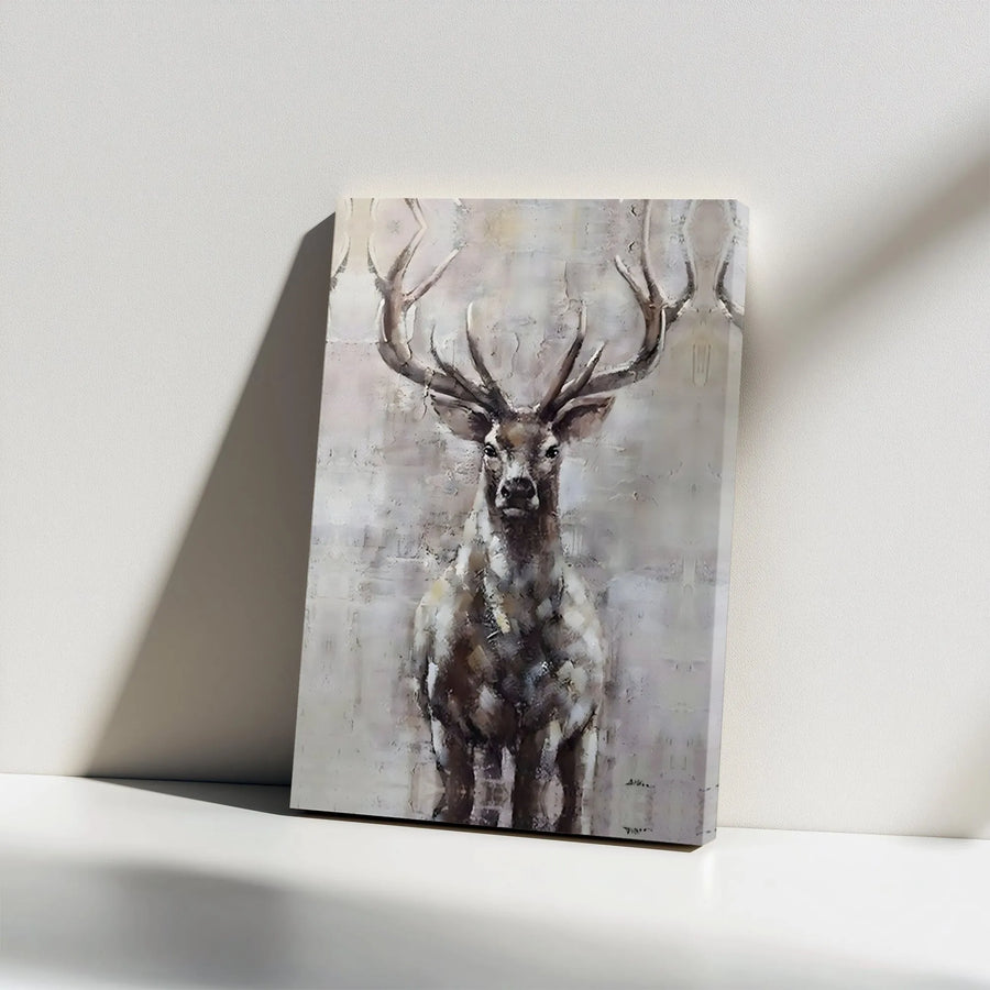 Rustic Deer Canvas Wall Art | Textured Stag Portrait Painting | Premium Gallery Wrapped Canvas | Cabin Decor Gift for Men
