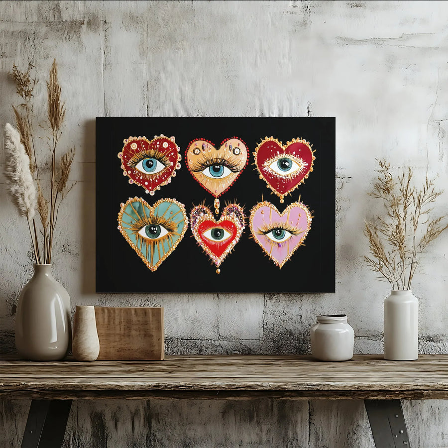 Evil Eye Heart Wall Art | Bohemian Aesthetic Gallery Wrap Canvas | Premium Fade-Resistant Print | Spiritual Home Decor Gift