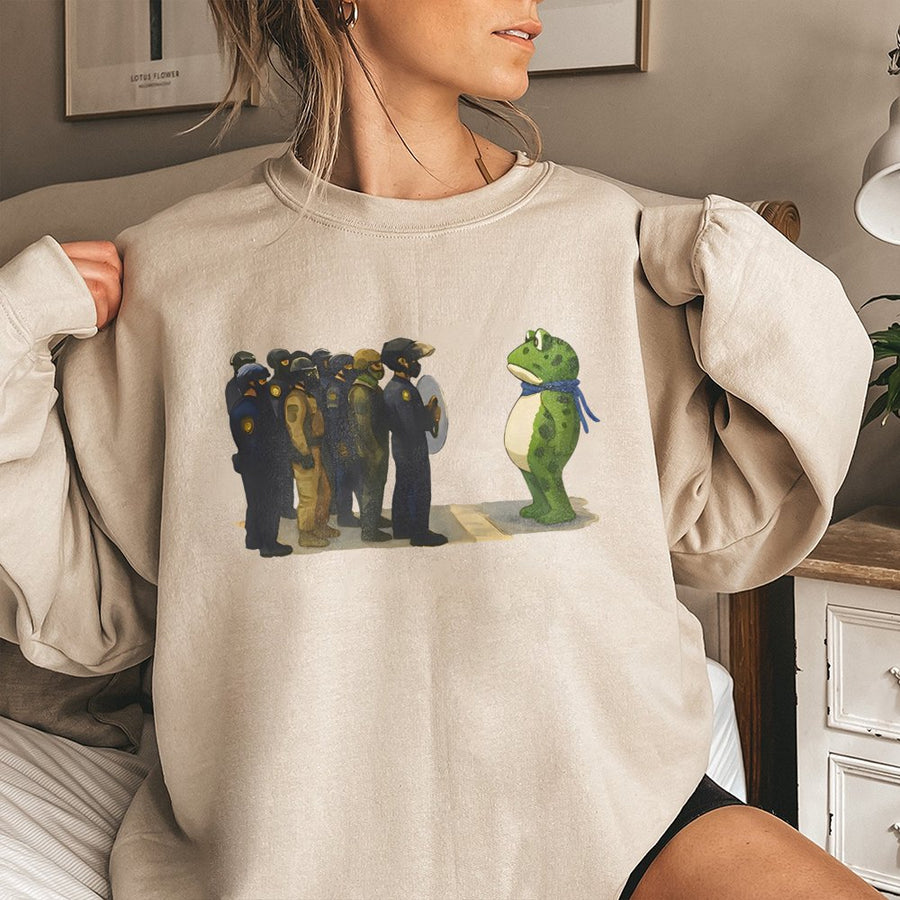 Freedom Frog Protest Sweatshirt | Standing Against Authority Graphic | Premium Cotton Blend Unisex Top | Social Justice Activist Gift
