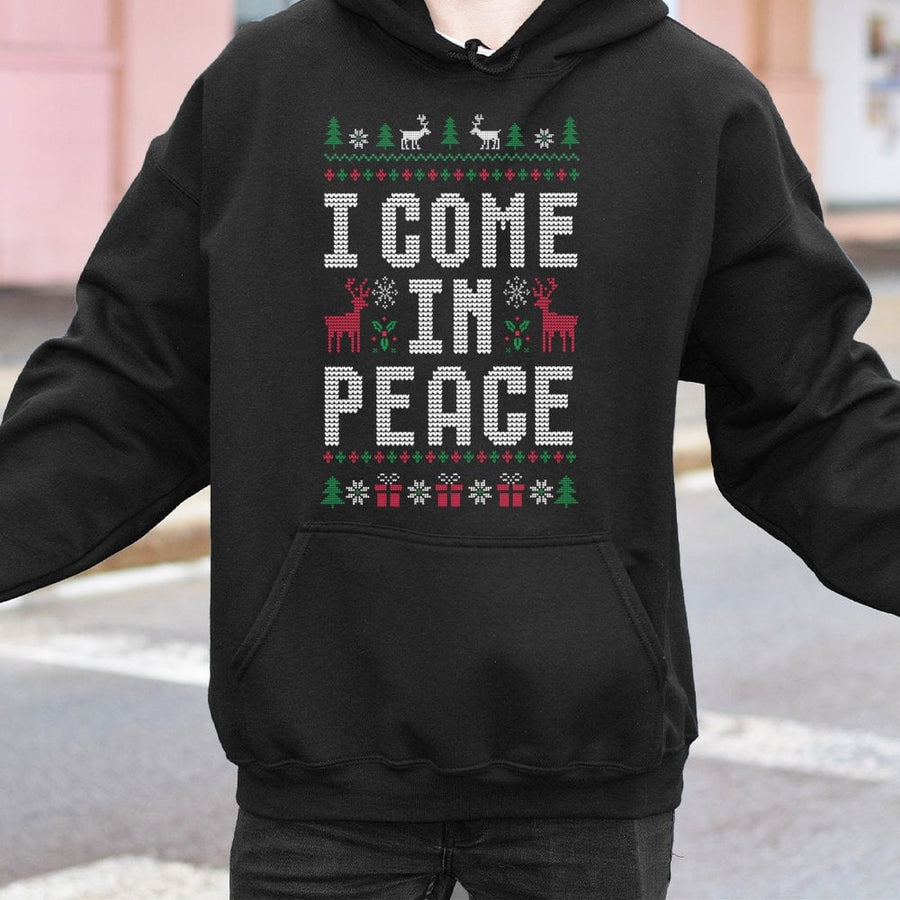 I Come In Peace Hoodie | Funny Ugly Christmas Sweater Style Design | Premium Cotton Blend | Unisex Holiday Gift for Couples